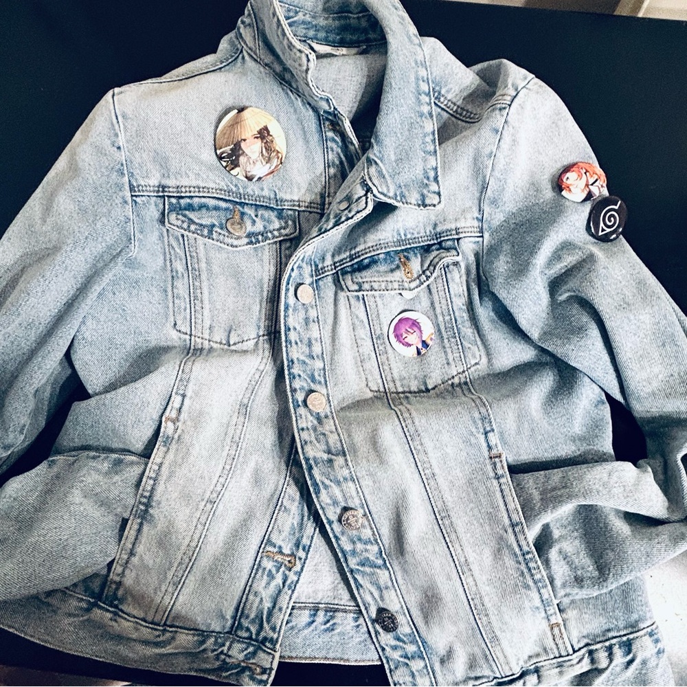 Light Blue Denim Jacket with Anime Pins